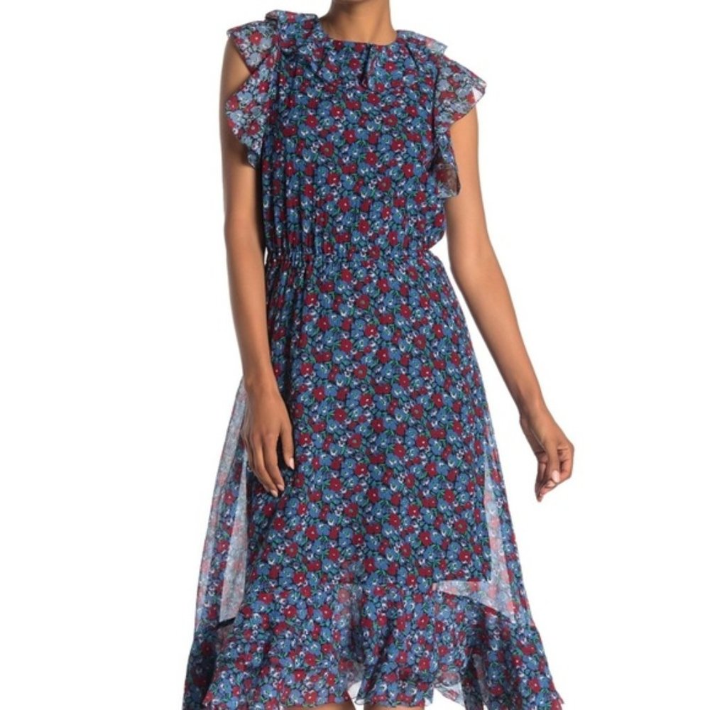 Robert Rodriguez 10 Cotton Silk Floral Print Midi Dress